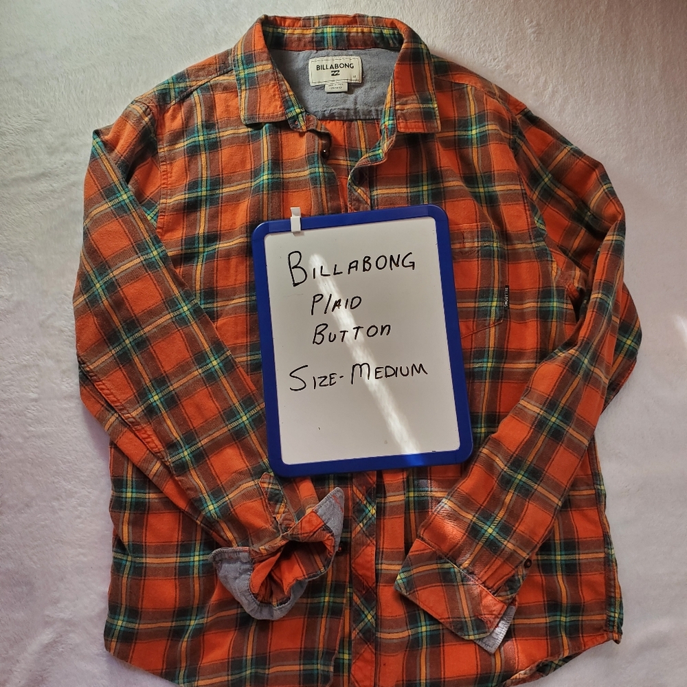 Billabong Vibrant Orange Plaid Shirt Medium Long Sleeve